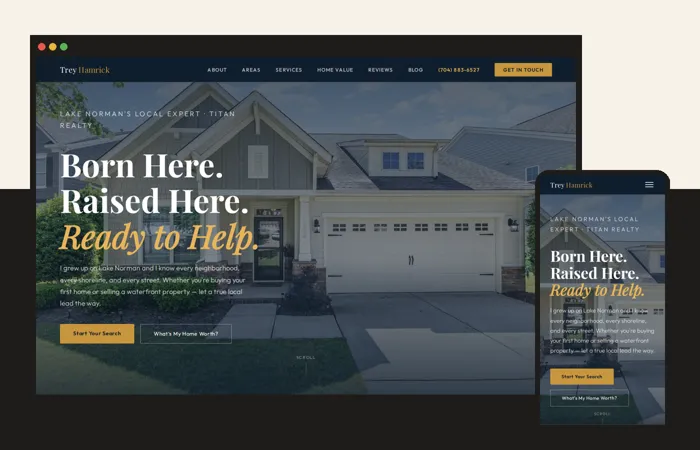 Trey Hamrick's real estate website on a laptop screen and a phone